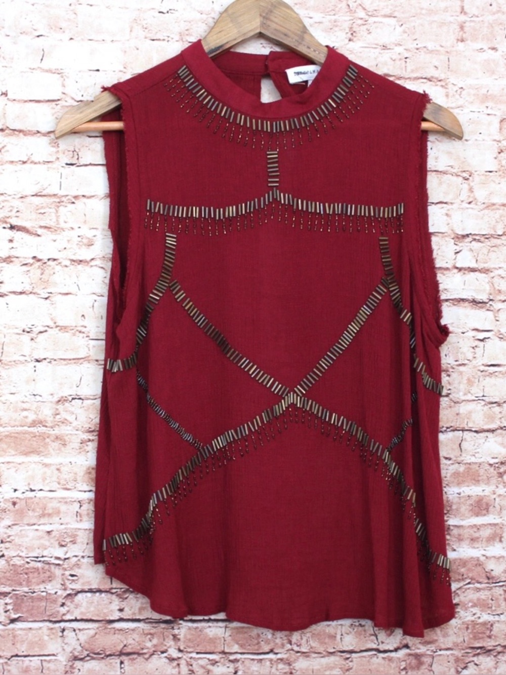 Dance & Marvel | Red High Neck Open Back Blouse